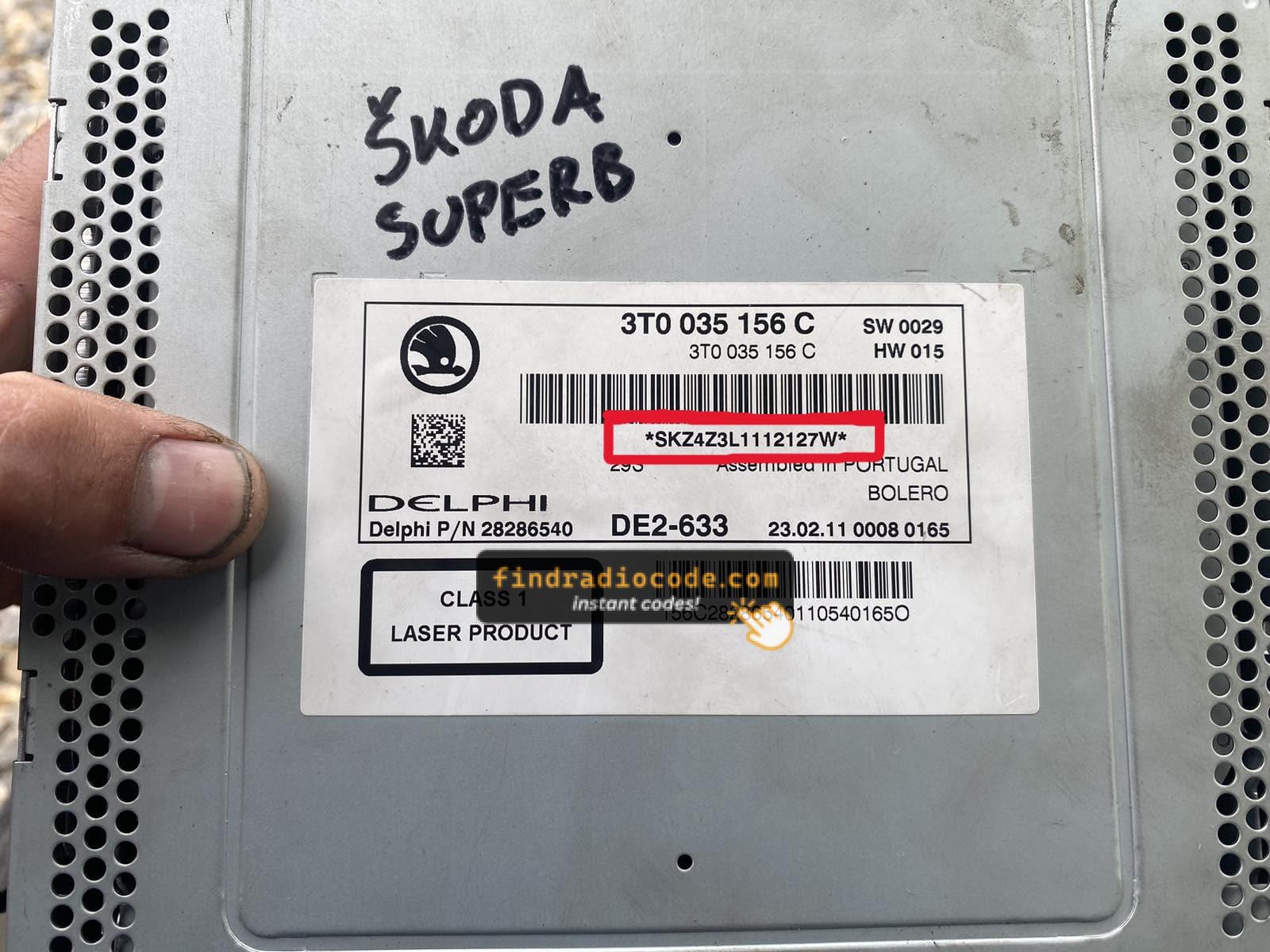Skoda Bolero RCD510 serial label